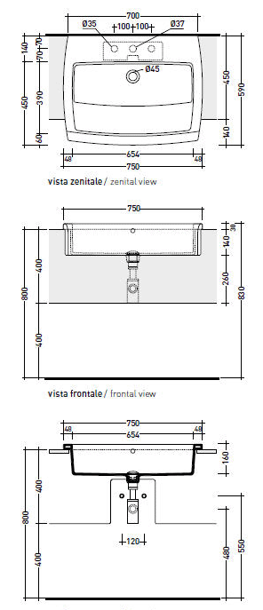 Flaminia Una Semi-Reccesed Bathroom Sinks